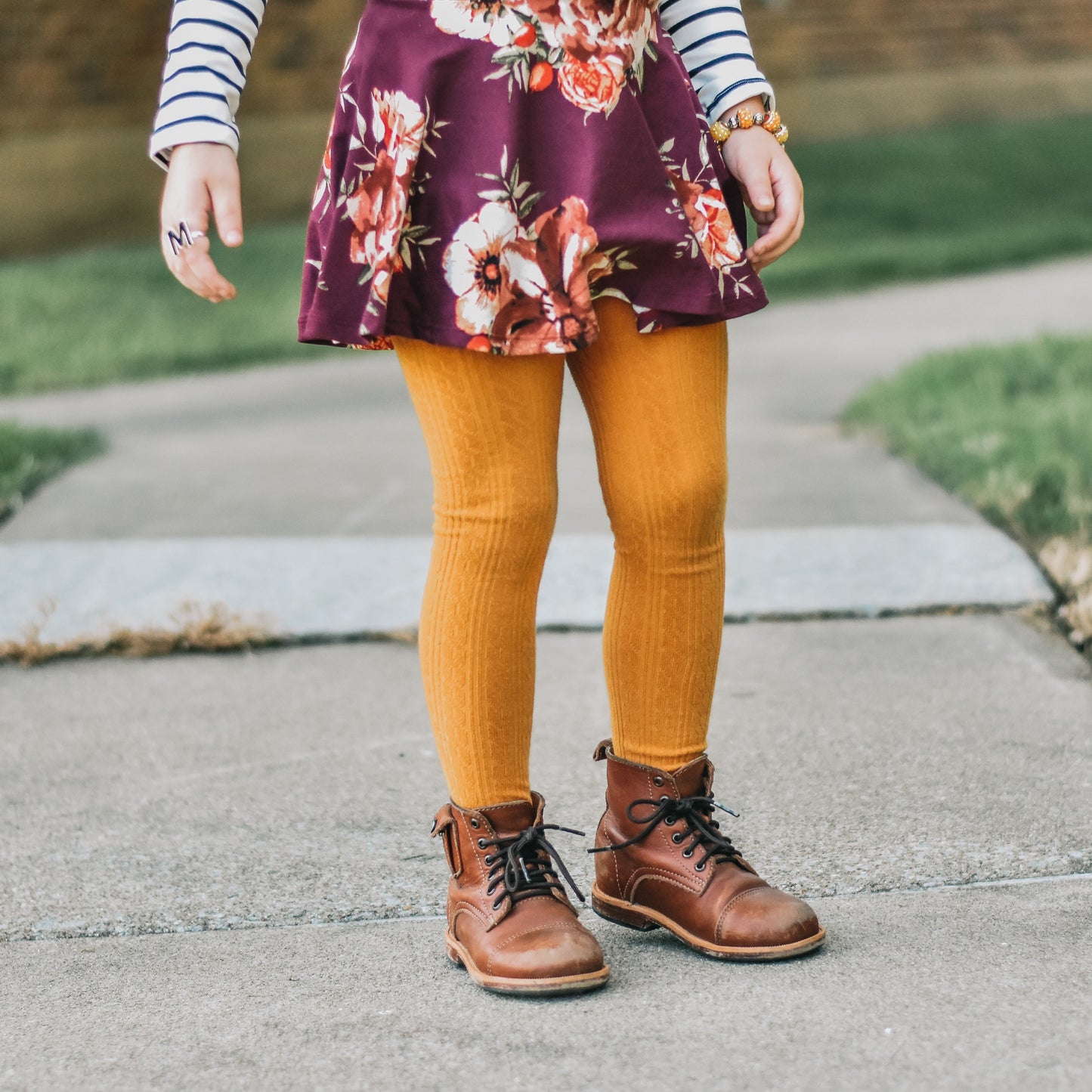 Mustard Cable Knit Tights