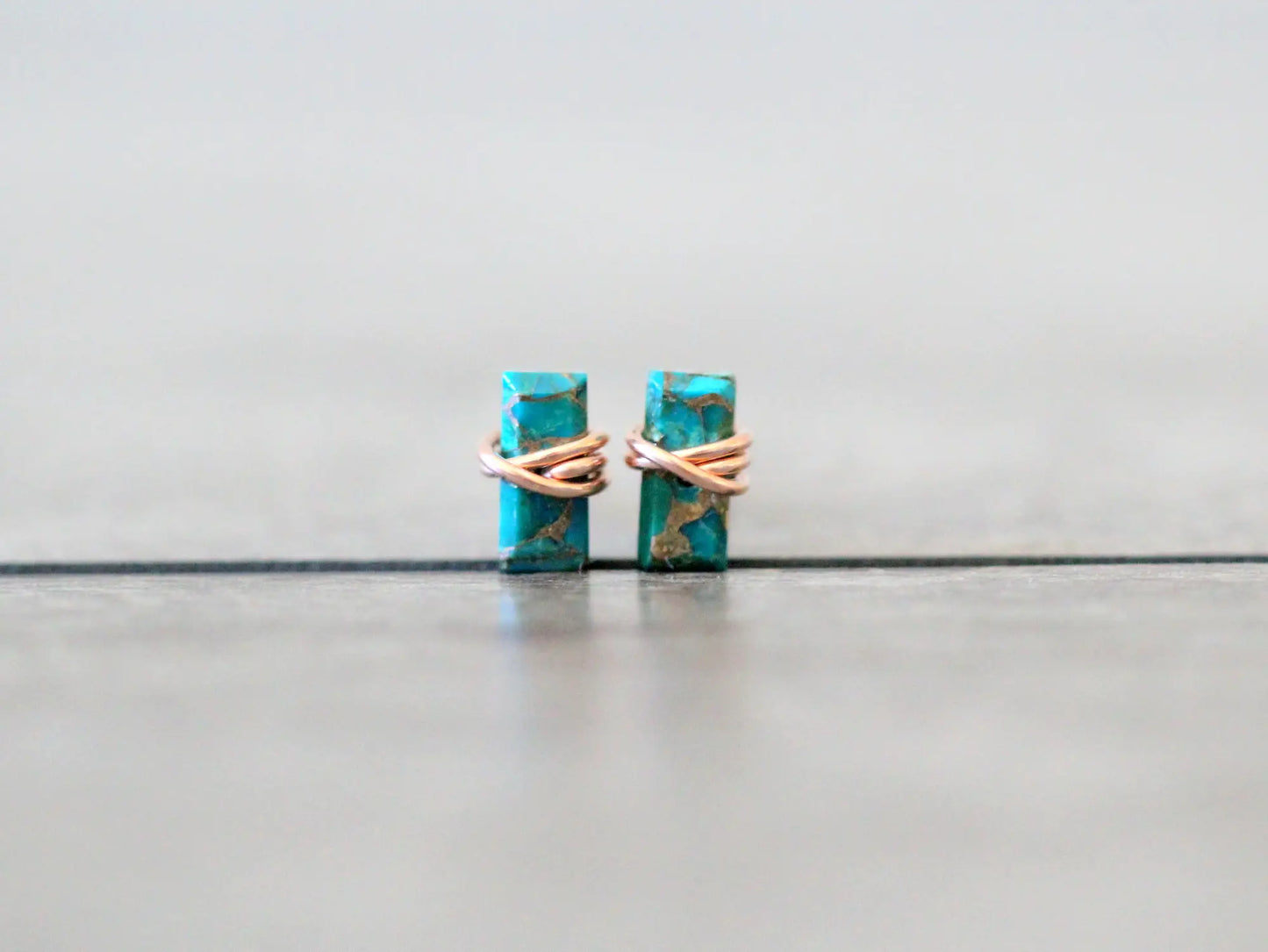 Baguette Studs - Copper Turquoise