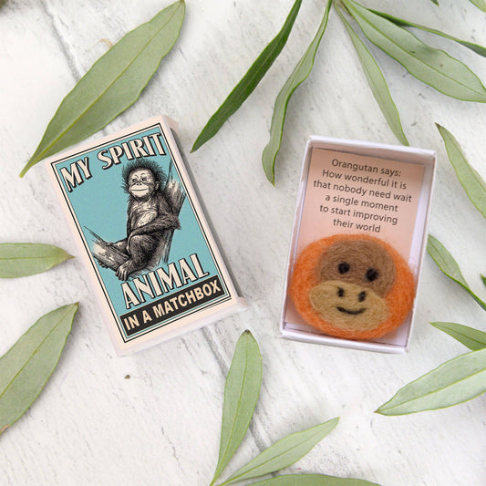 Wool Felt Orangutan Spirit Animal  In A Matchbox