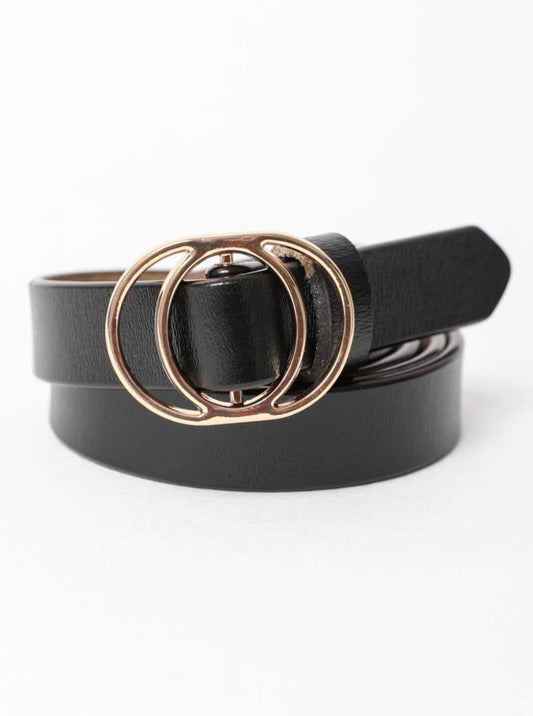 Double Ring Buckle Cinch Belt - Black