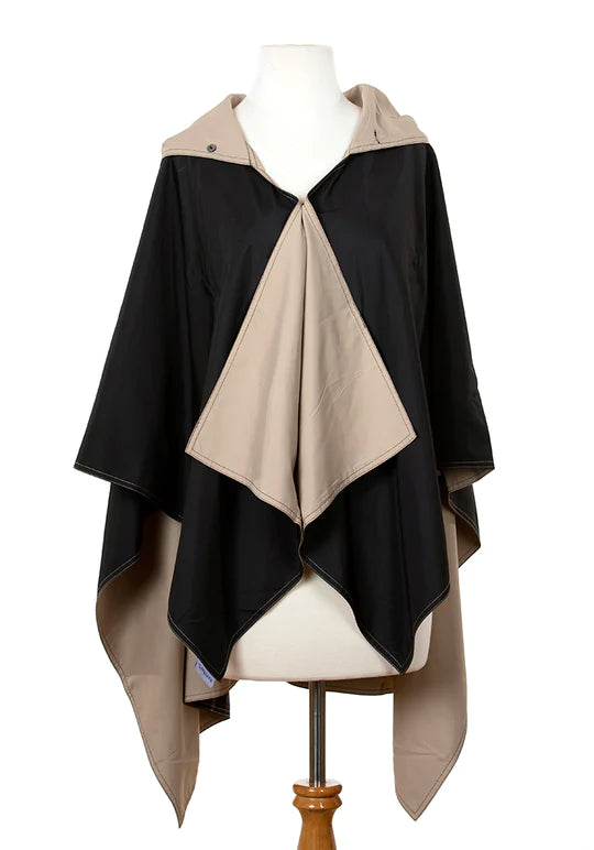 Hooded Black & Camel RAINRAP | Women's Rain Poncho