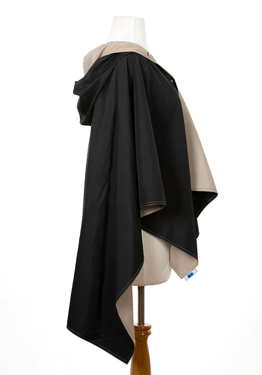 Hooded Black & Camel RAINRAP | Women's Rain Poncho