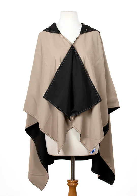 Hooded Black & Camel RAINRAP | Women's Rain Poncho