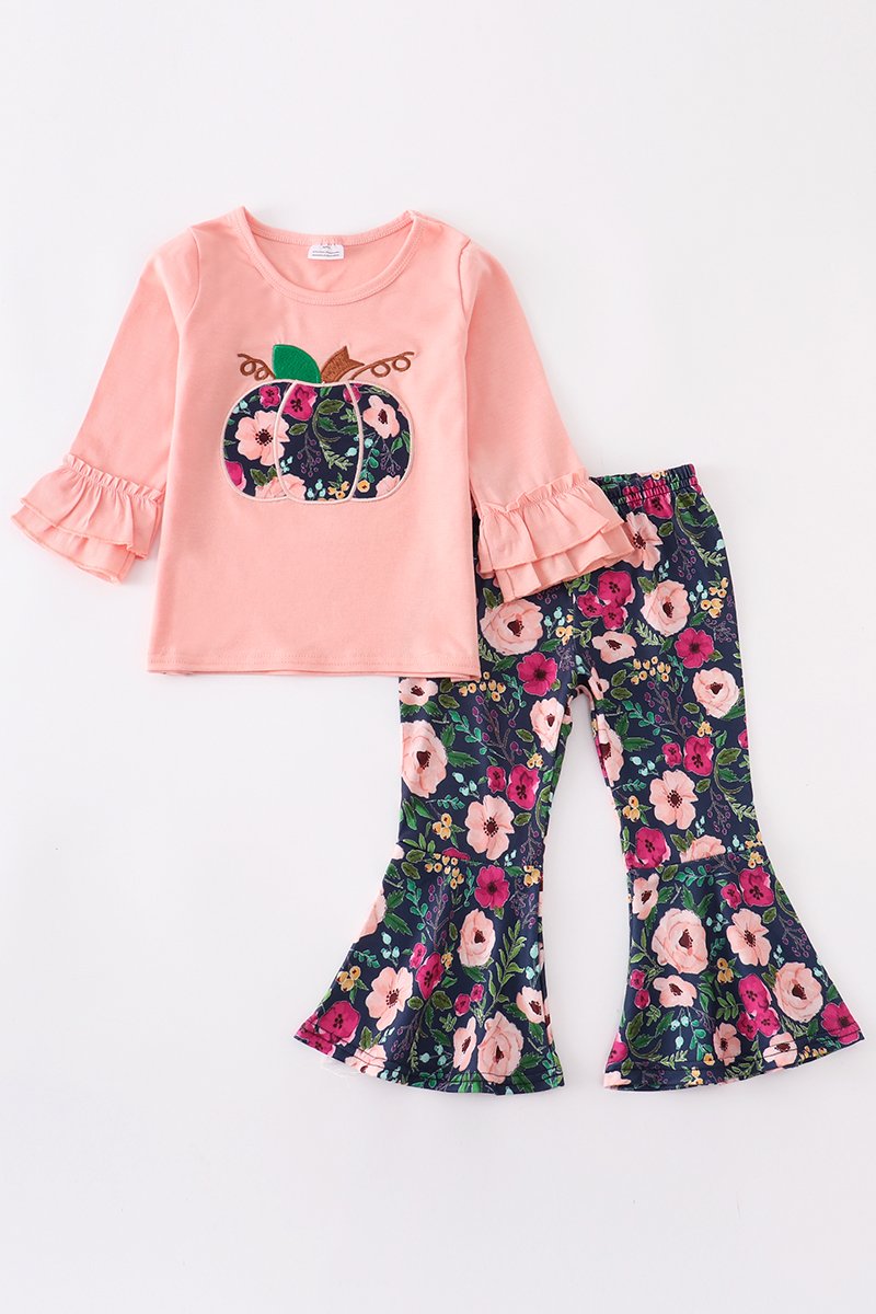 Pink Pumpkin Floral Bell Pants Set