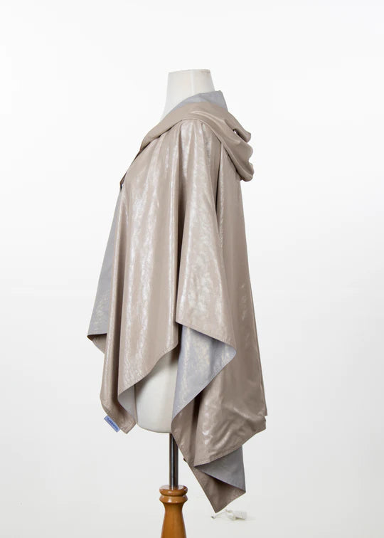 Hooded Camel Silver Metallic & Light Gray Gold Metallic RAINRAP | Women's Rain Poncho