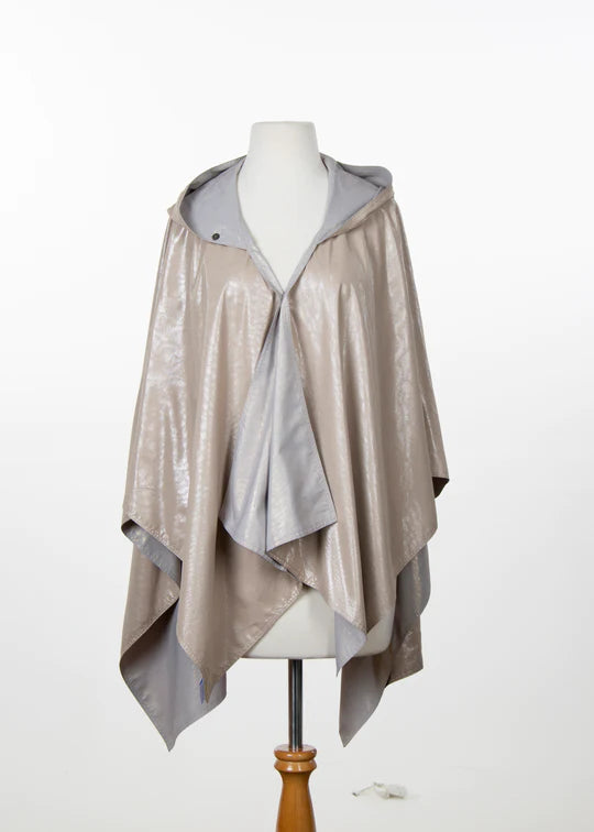 Hooded Camel Silver Metallic & Light Gray Gold Metallic RAINRAP | Women's Rain Poncho