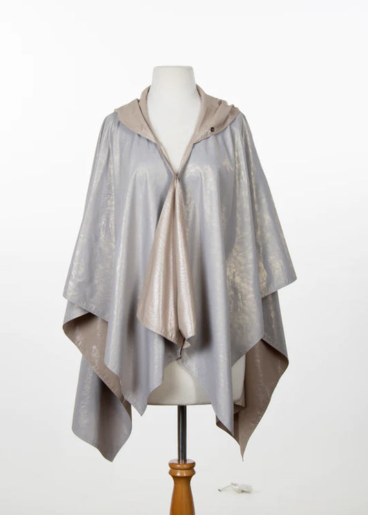 Hooded Camel Silver Metallic & Light Gray Gold Metallic RAINRAP | Women's Rain Poncho