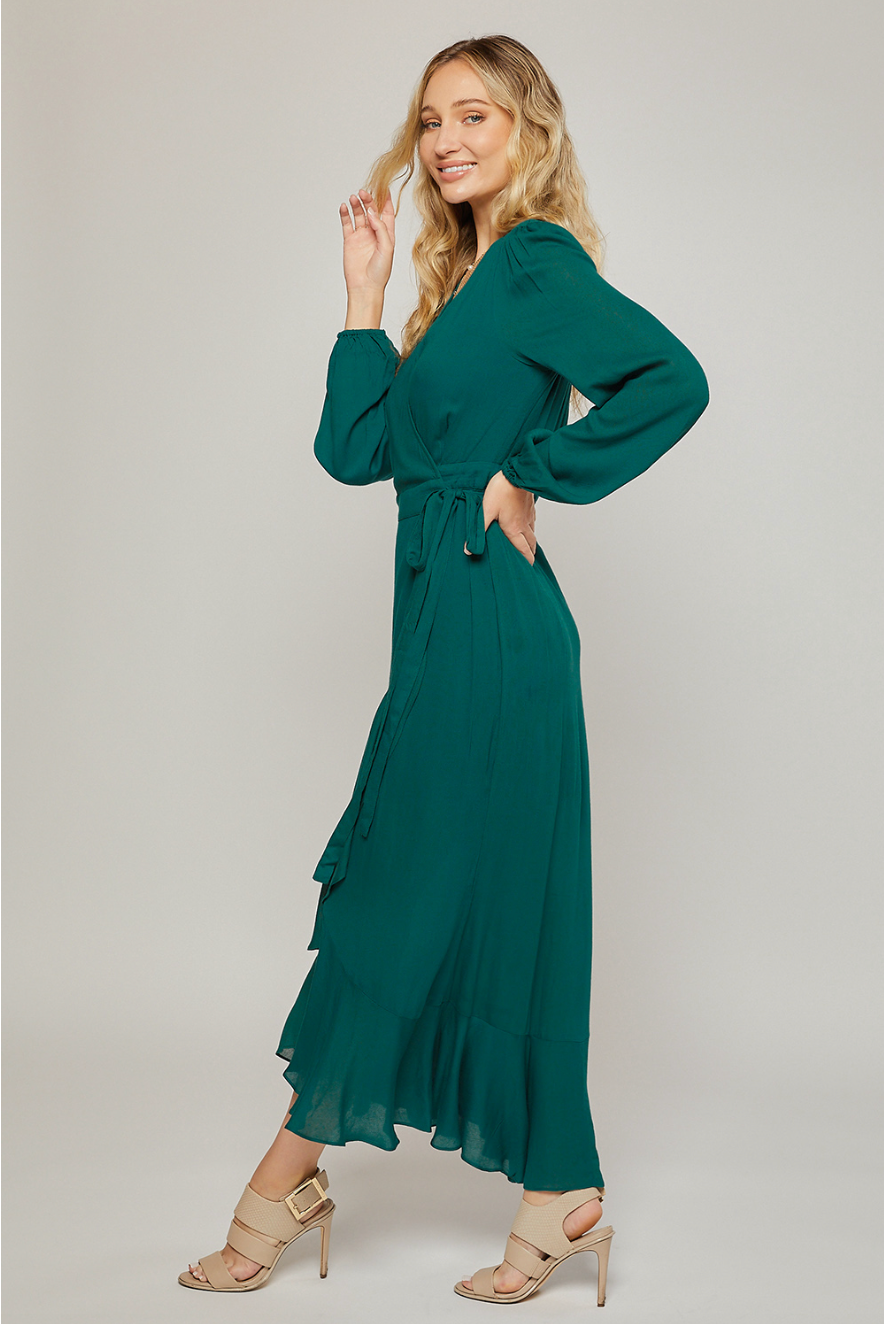 Ruffle Hem Maxi Dress - Hunter Green