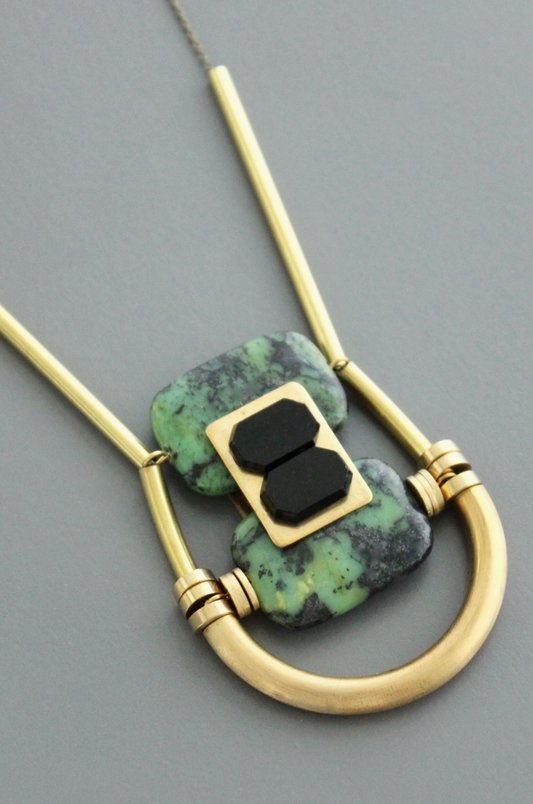 Zoisite & Vintage Glass Pendant Necklace