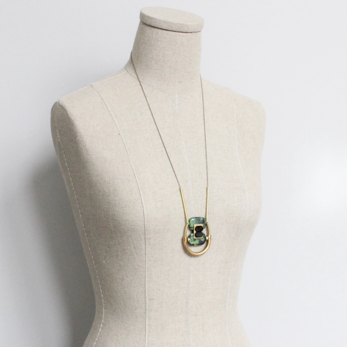 Zoisite & Vintage Glass Pendant Necklace