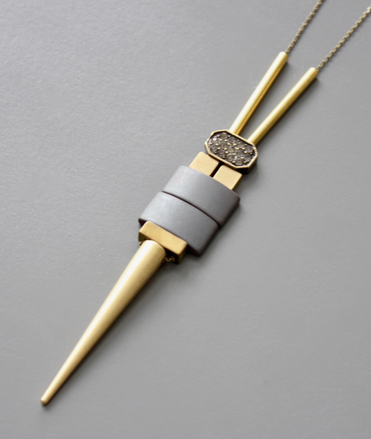 Hematite and Brass Spike Pendant Necklace