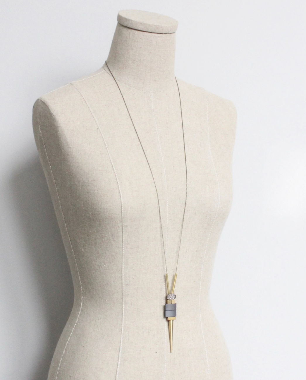 Hematite and Brass Spike Pendant Necklace