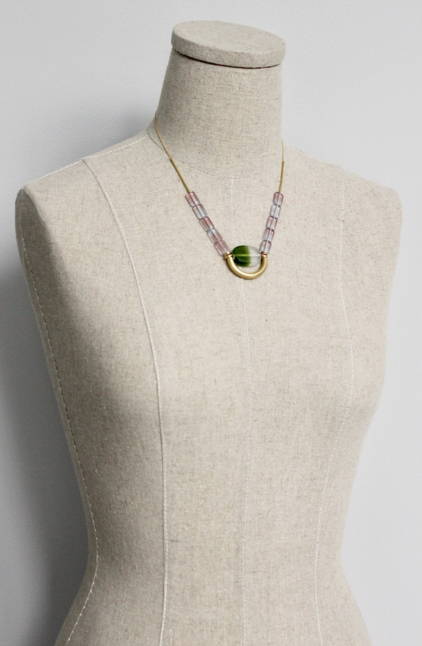 Green & Lavender Glass Necklace