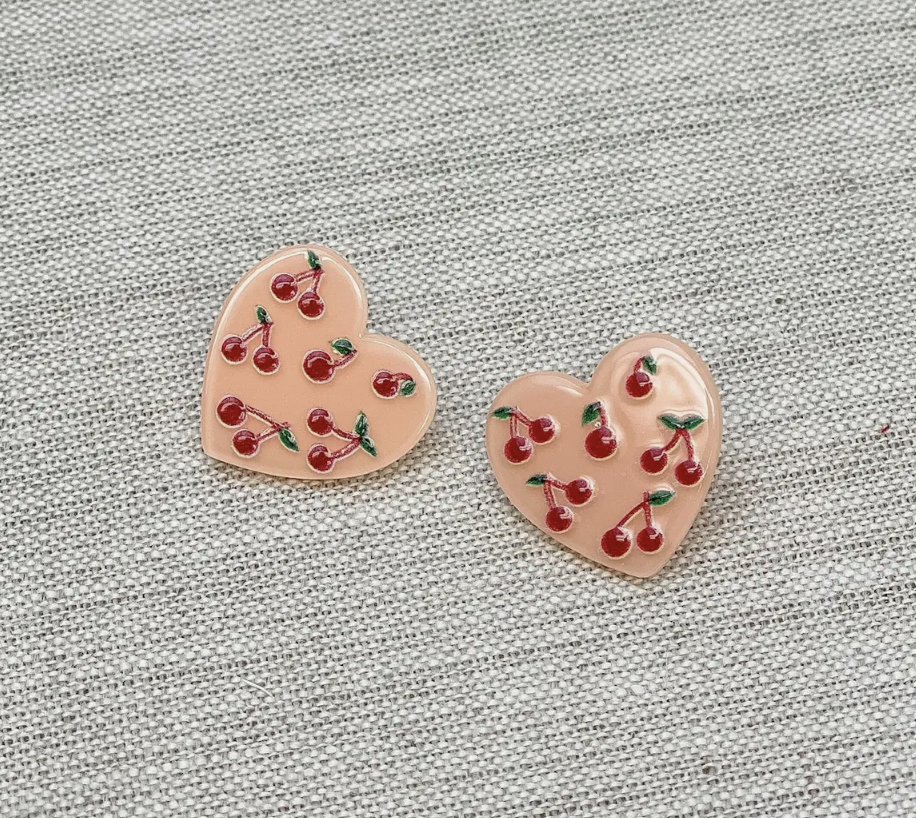 Cherry Heart Stud Earrings