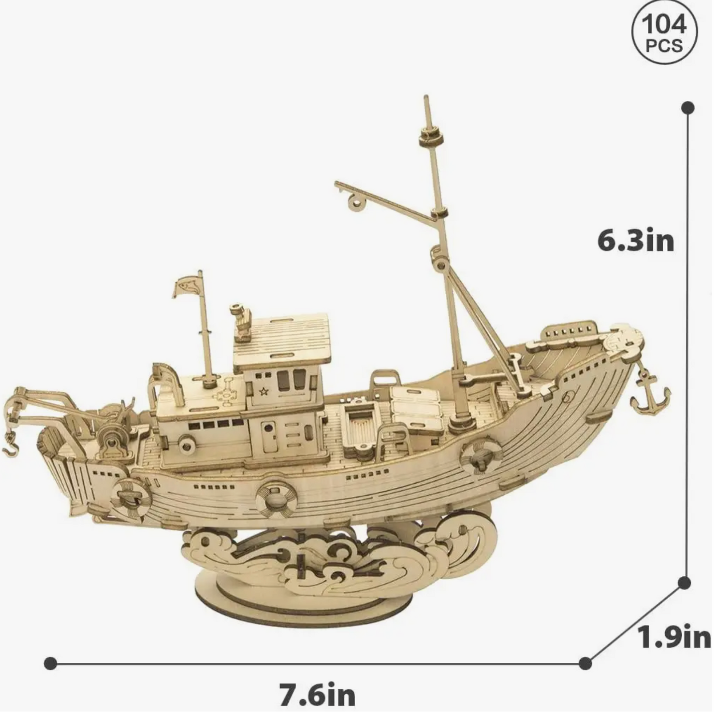 3D Wooden Puzzle: Fishing Ship