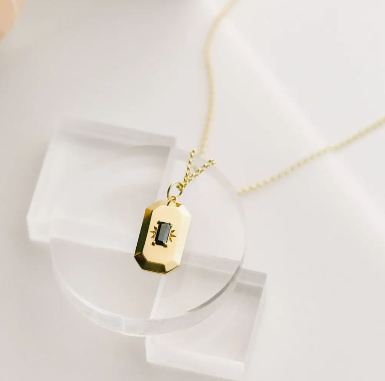 Cameron Onyx Amulet Necklace in Gold