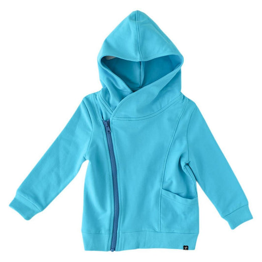 Asymmetrical Zip Hooded Sweatshirt - Ocean