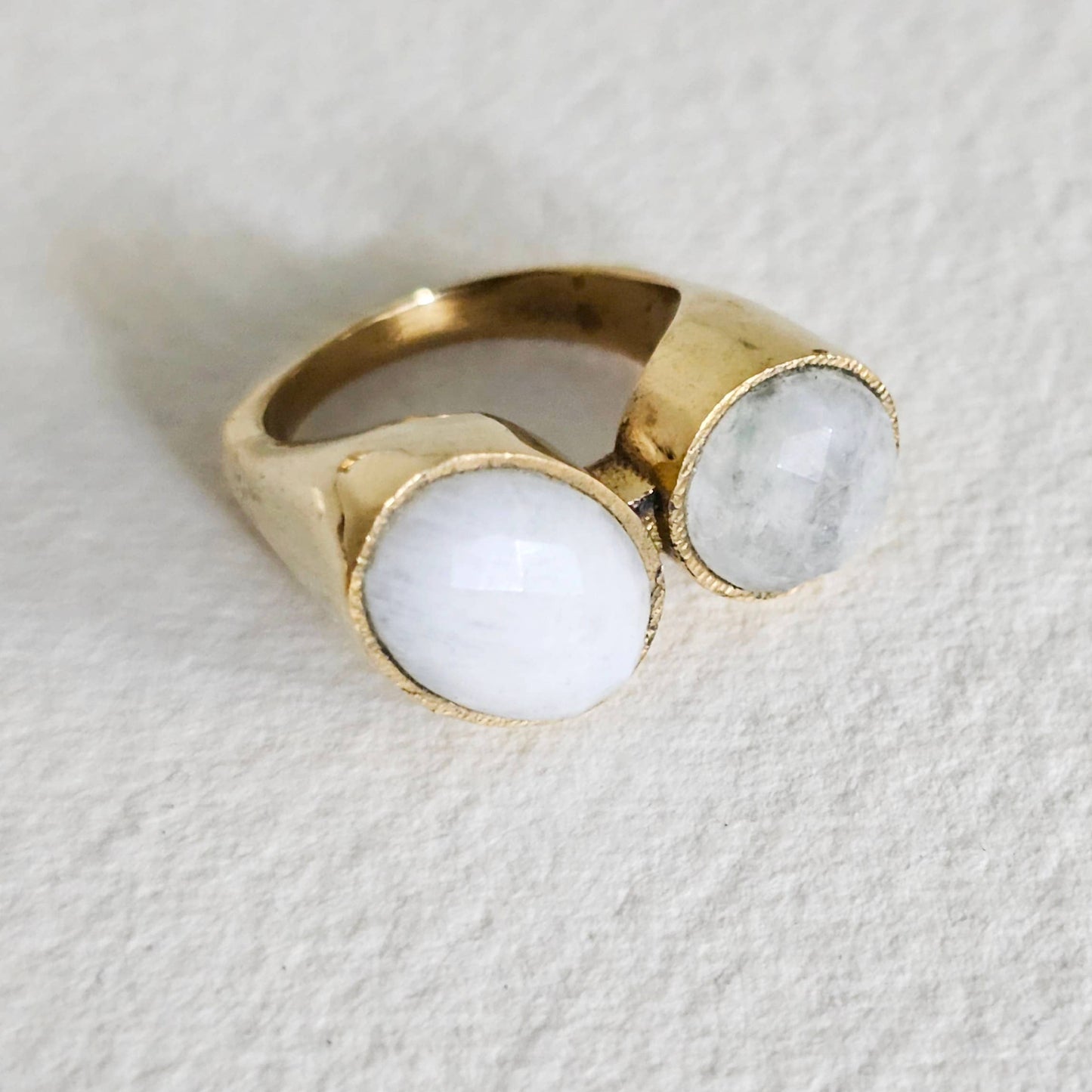 Double Moonstone Brass Ring
