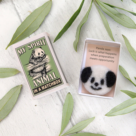 Wool Felt Panda Spirit Animal  In A Matchbox