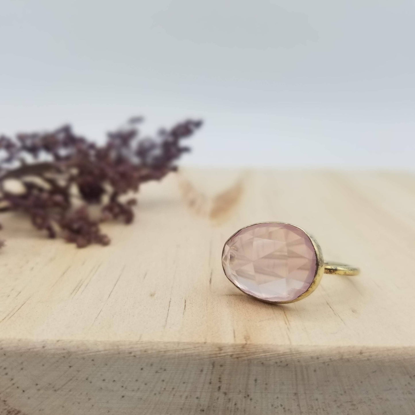 Gold Plated Sterling and Rose Quartz Ring