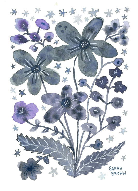 Midnight Flowers Original Watercolor